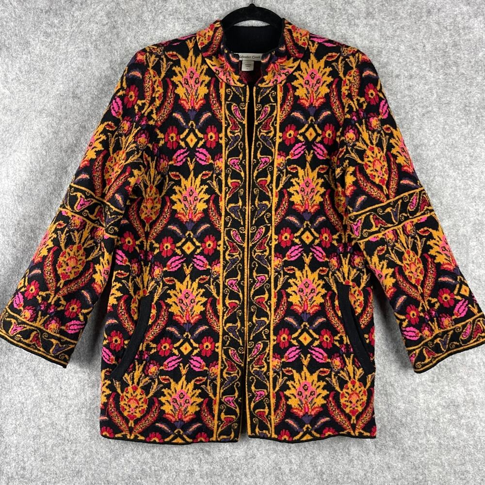 Coldwater Creek Jacobean Cardigan Sweater Jacket Womens Large Floral Knit Artsy